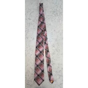 Bruno Conte by Don Jonathan Mens Pink Grey Plaid Geometric Necktie